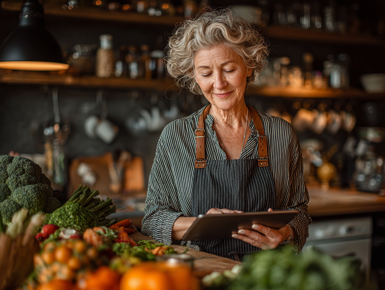 Persona mayor disfrutando de comida saludable